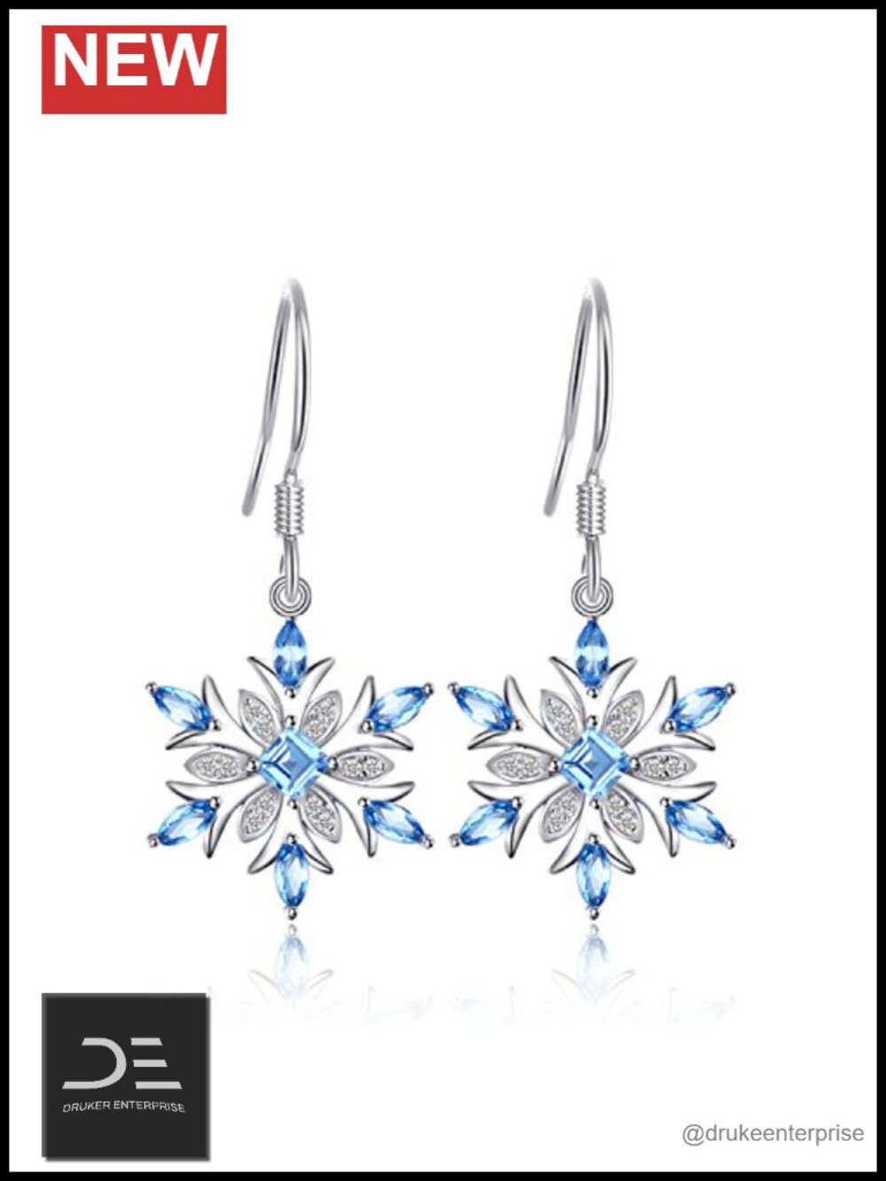 Swiss Blue Topaz Dangle Earrings 925 Sterling Silver 14k Gold Plated for Women